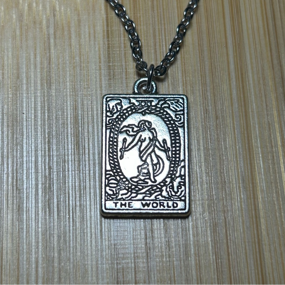 The World Tarot Card Silver Pendant Necklace